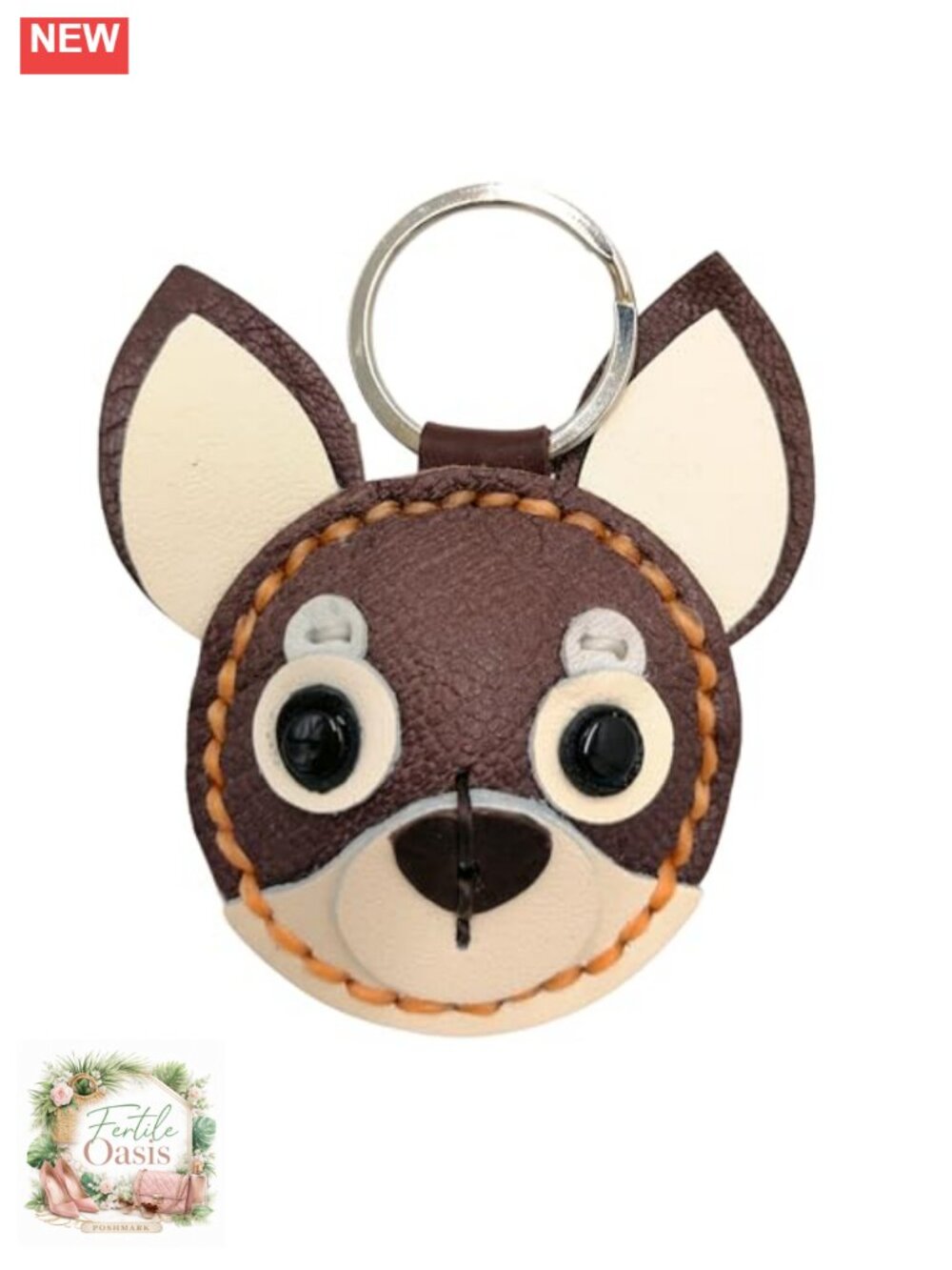 Genuine Leather Animal Keychain Hand Stitched Pet Lover Keyring Charm Pendant